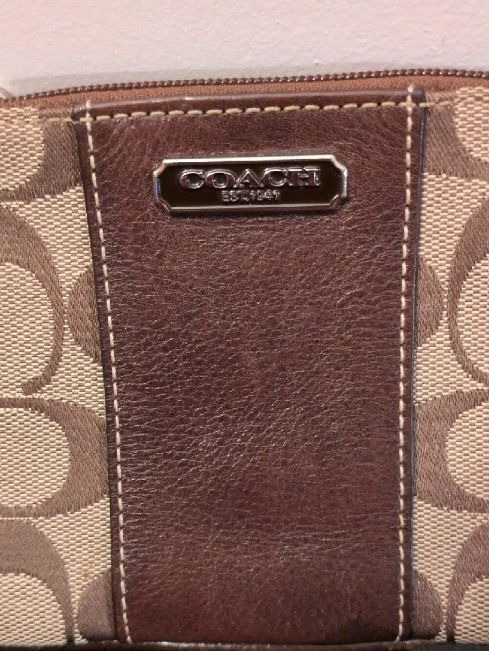 Coach Tan and Brown Signature Canvas Wristlet - Picture 2 of 7